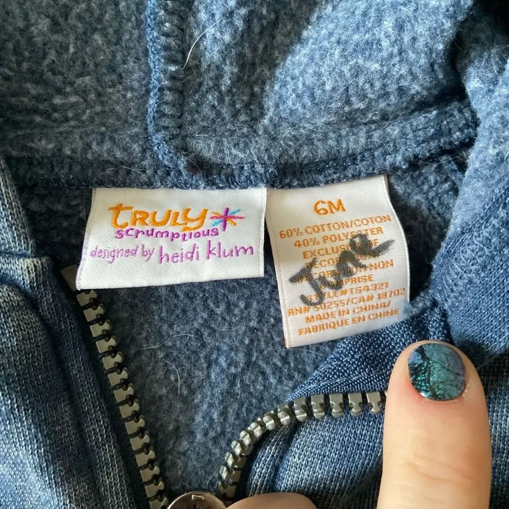 Truly scrumptious by Heidi Klum size 6m baby jacket‎ blue acid wash